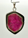 Watermelon Tourmaline Pendant, Large, Silver Stacked Setting