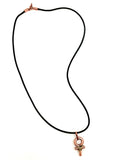 copper ankh necklace on black cord with copper closure