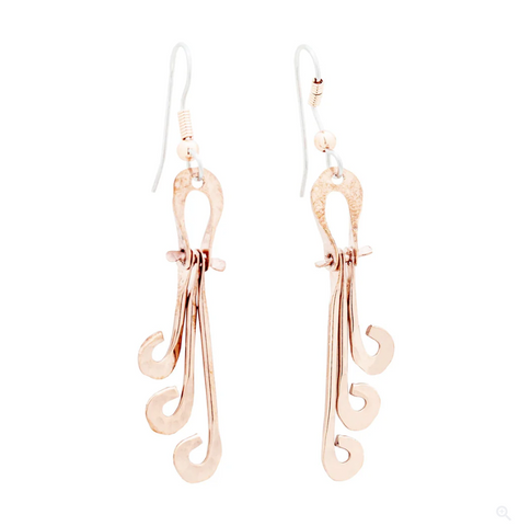 Triple Frond Drop Copper Earrings