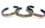 Tri-colored Purple & Black Leather Cuff Bracelet
