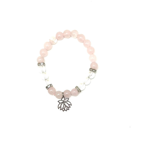 Rose Quartz Bracelet with Lotus Charm