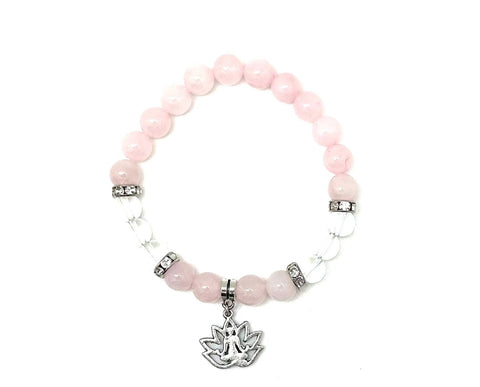 Rose Quartz Bracelet with Meditating Lotus Charm