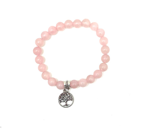 Rose Quartz Bracelet with Tree of Life Charm