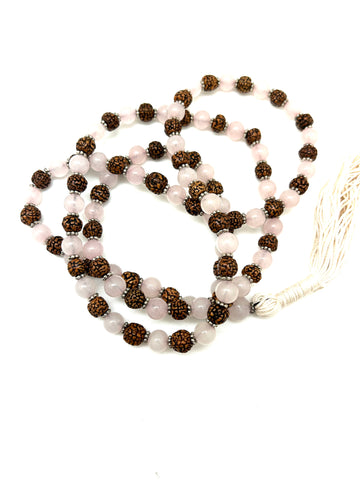 Rose Quartz Mala with Rudraksha