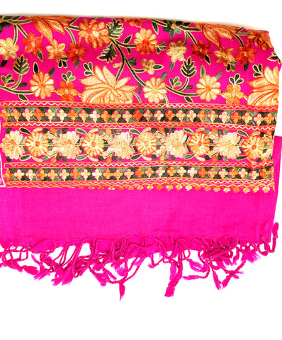 Tibetan Scarf - Pink with Flowers