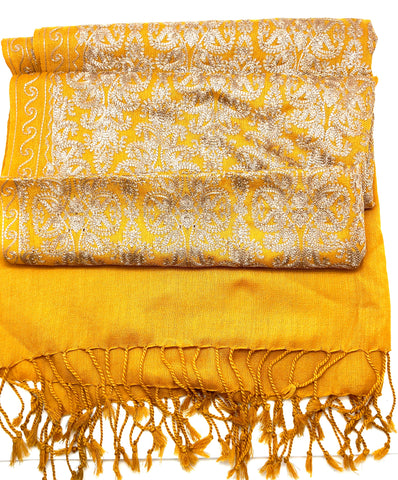 Tibetan Scarf - Light Gold Embroidered