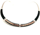torque made of leather silver copper and with sinfinity weave details